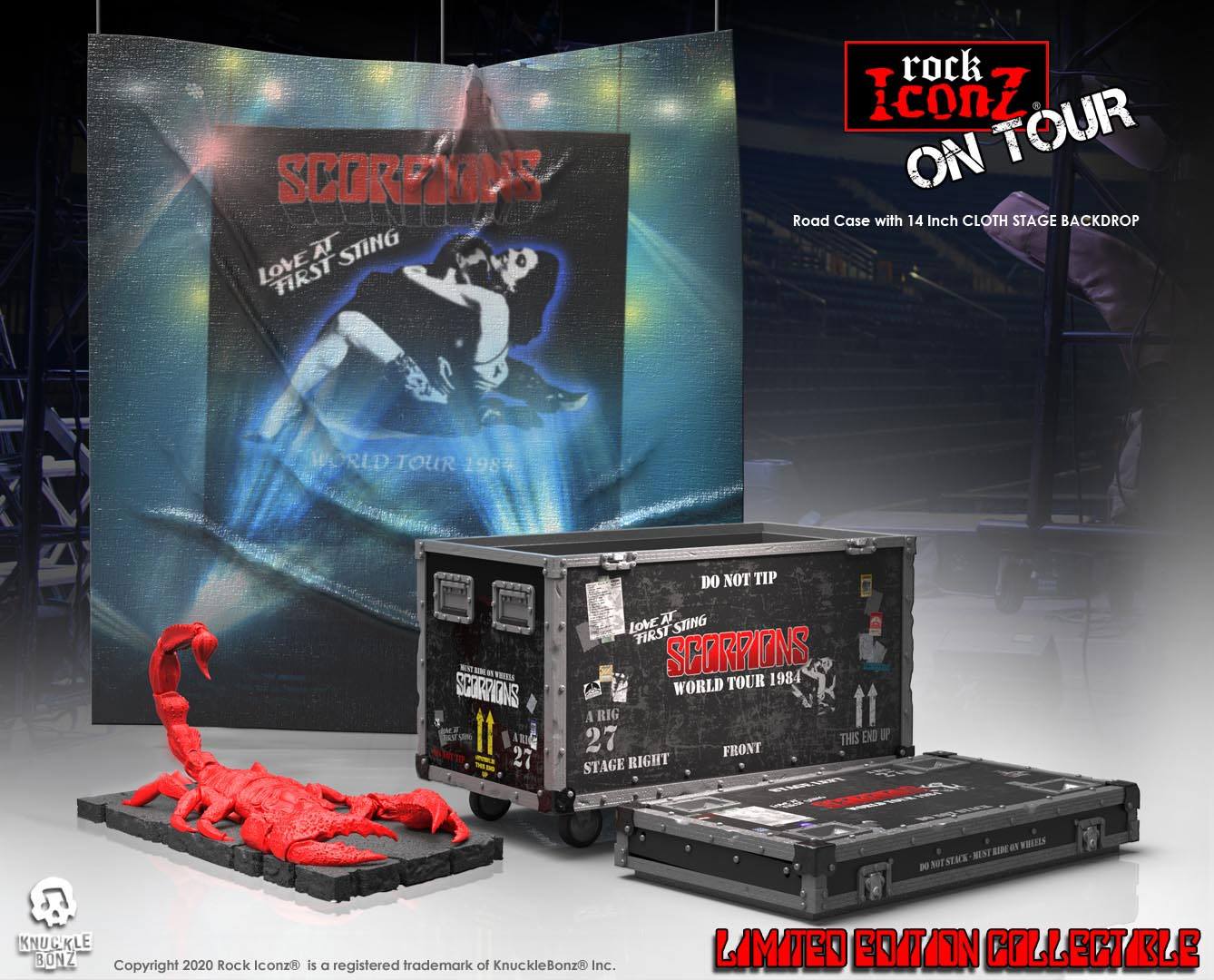 Scorpions Estatua Rock Ikonz On Tour Road Case & Telón de fondo del escenario World Tour 1984