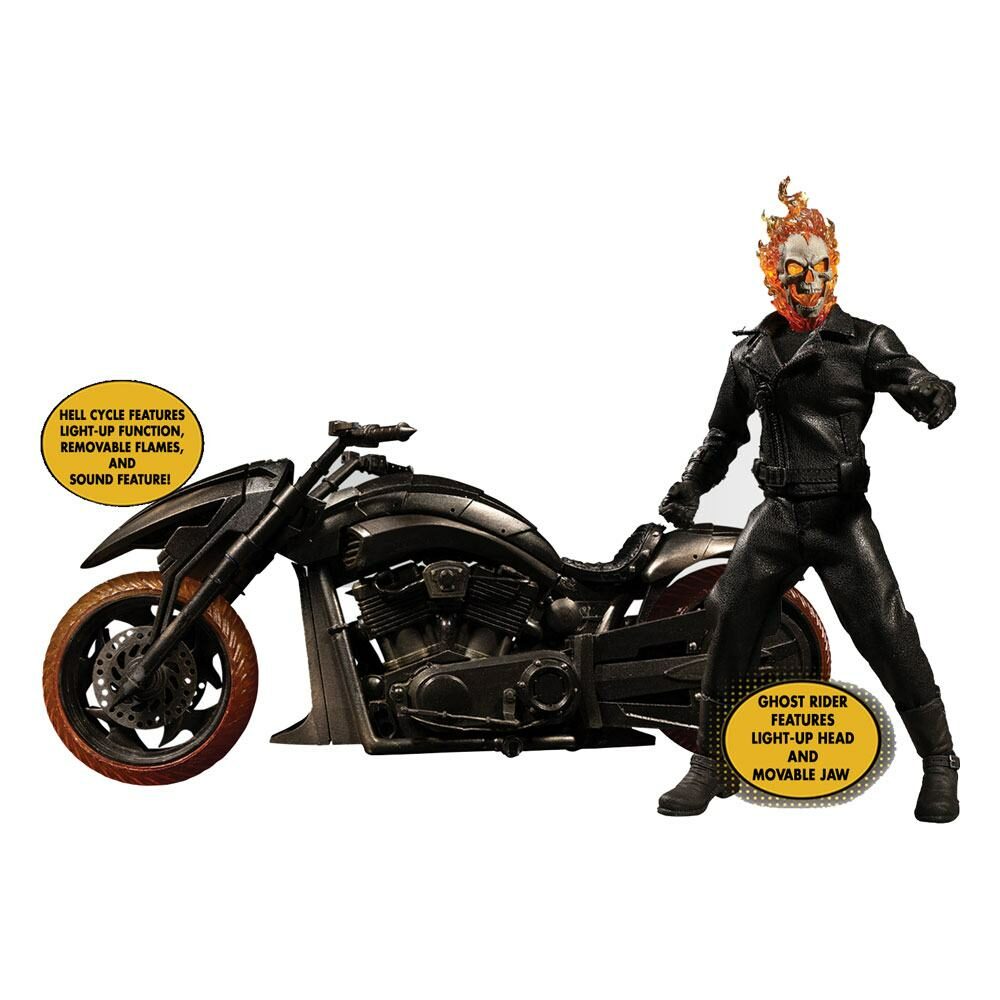 Figura Ghost Rider &amp Vehículo con luz y sonido 1/12 Hell Cycle One:12 Mezco Toys