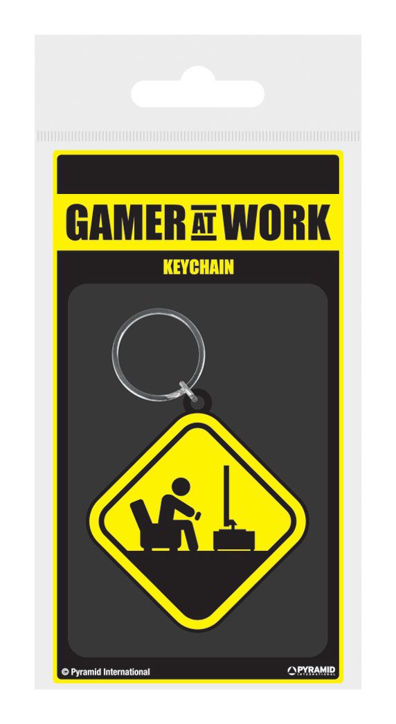 Llavero caucho Caution Sign Gamer At Work 6 cm - Collector4u.com