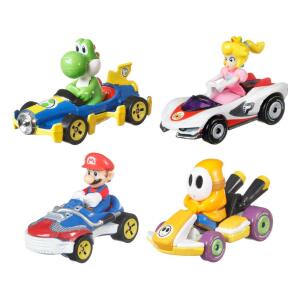 Pack 4 Vehículos Mario Kart Hot Wheels 1/64 Yoshi, Princess Peach, Mario, Orange Shy Guy Mattel
