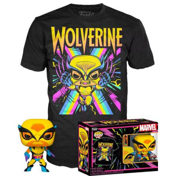 Minifigura y Camiseta Wolverine Marvel X-Men POP! & Tee Set (Blacklight) talla L Funko - Collector4U.com