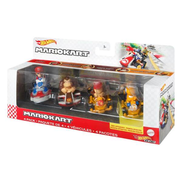 Vehículos Hot Wheels Mario Kart Pack de 4 1/64 Mario, Donkey Kong, Diddy Kong, Orange Yoshi Mattel - Collector4U.com