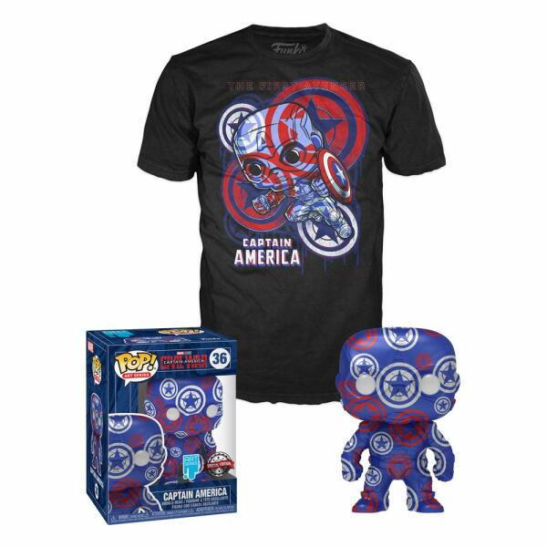 Set de Minifigura y Camiseta Capitán America Civil War POP! & Tee Art Series talla L - Collector4u.com