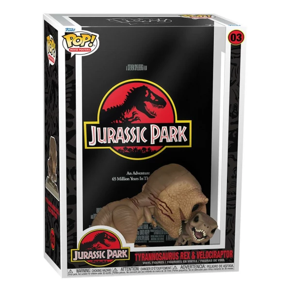 Poster & Figura Tyrannosaurus Rex & Velociraptor 9 cm Parque Jurásico POP! Movie Funko - Collector4U.com