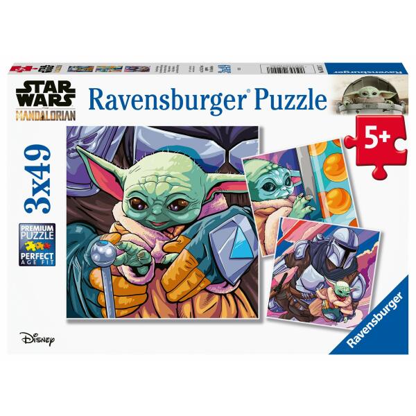 Puzzle el Manddalorian Grogu Moments Star Wars (3×49 piezas) Ravensburger
