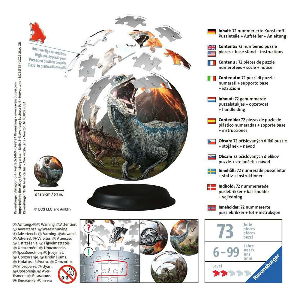 Puzzle 3D Ball Jurassic World (72 piezas) Ravensburger - Collector4u.com