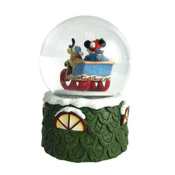 Bola de agua decorativa Mickey y Pluto navideños 17 cm Enesco - Collector4U.com