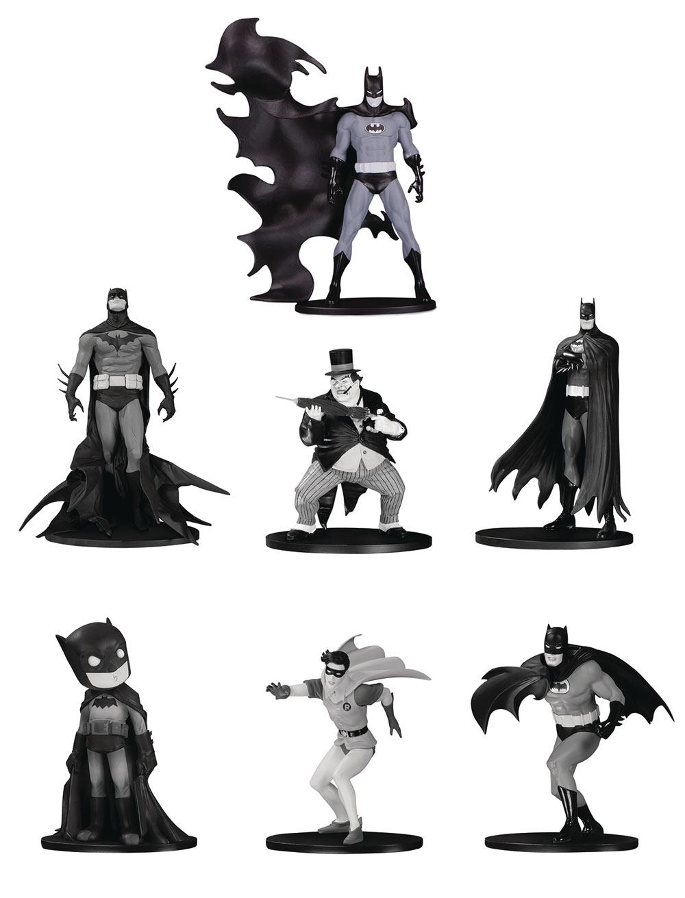Set #4 Pack de 7 Minifiguras Box Batman Black & White PVC 10cm DC Direct