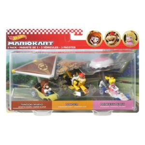 Pack de 3 Vehículos Hot Wheels Mario Kart 1/64 Tanooki Mario, Bowser, Princess Peach Mattel - Collector4u.com