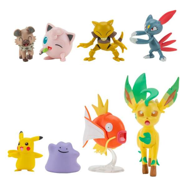 Pack de 8 Figuras Battle Figure Set Female Pikachu, Jigglypuff, Rockruff, Sneasel, Abra, Ditto, Leafeon, Magikarp de Pokémon - Collector4u.com