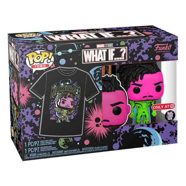 Set de Minifigura y Camiseta Killmonger What If…? POP! & Tee (BKLT) talla XL - Collector4u.com