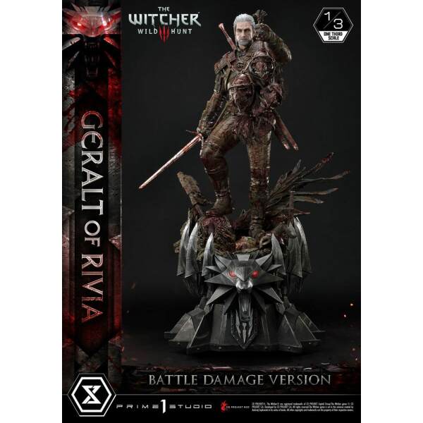 Estatua 1 3 Geralt Von Rivia Battle Witcher 3 Wild Hunt Damage Version 88 Cm