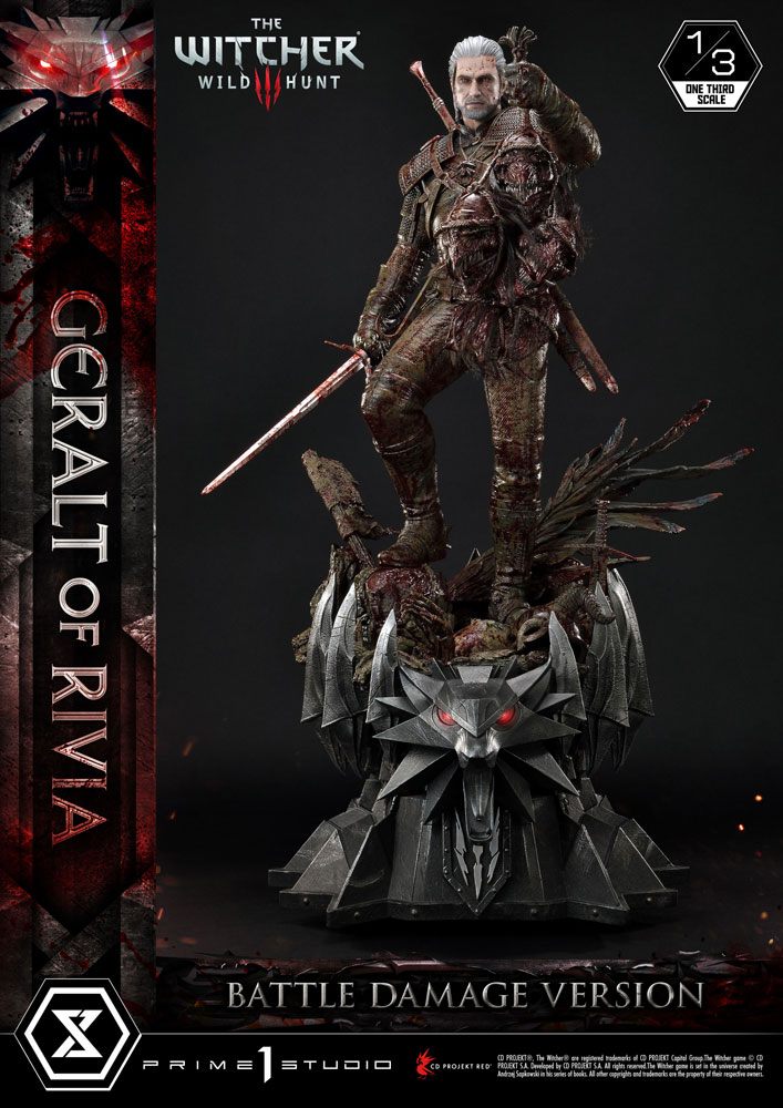 Estatua 1/3 Geralt von Rivia Battle Witcher 3 Wild Hunt Damage Version 88 cm