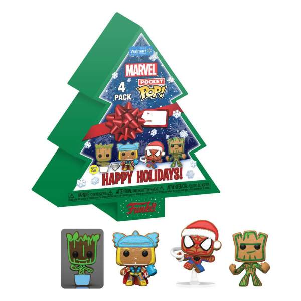 Pack de 4 Llaveros Pocket Tree Holiday Box Marvel Holiday 2022 POP! Vinyl 4 cm