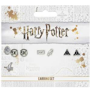 Harry Potter Pack de 3 Pendientes Platform 9 3/4, Hedwig & Letter, Deathly Hallows (bañado en plata) - Collector4U