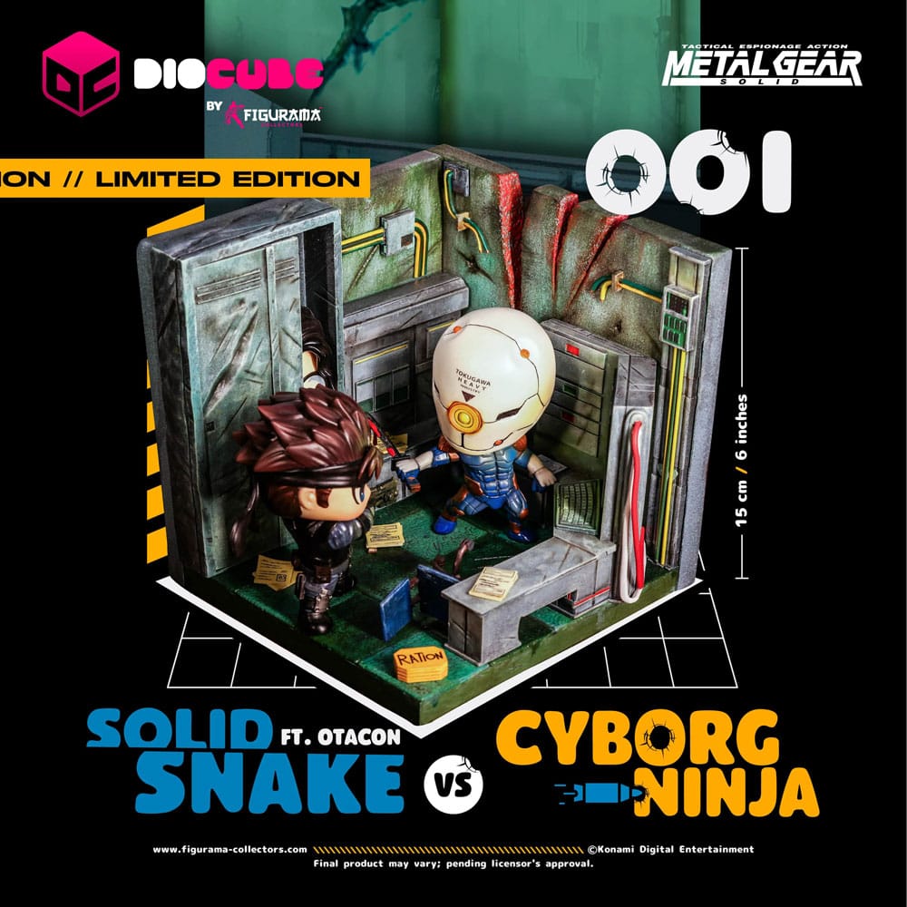 Metal Gear Solid Diorama PVC DioCube Solid Snake Vs Cyborg Ninja Ft Otacon 15 cm