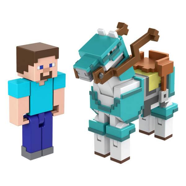 Minecraft Pack de 2 Figuras Steve y Caballo con Armadura 8 cm - Collector4U
