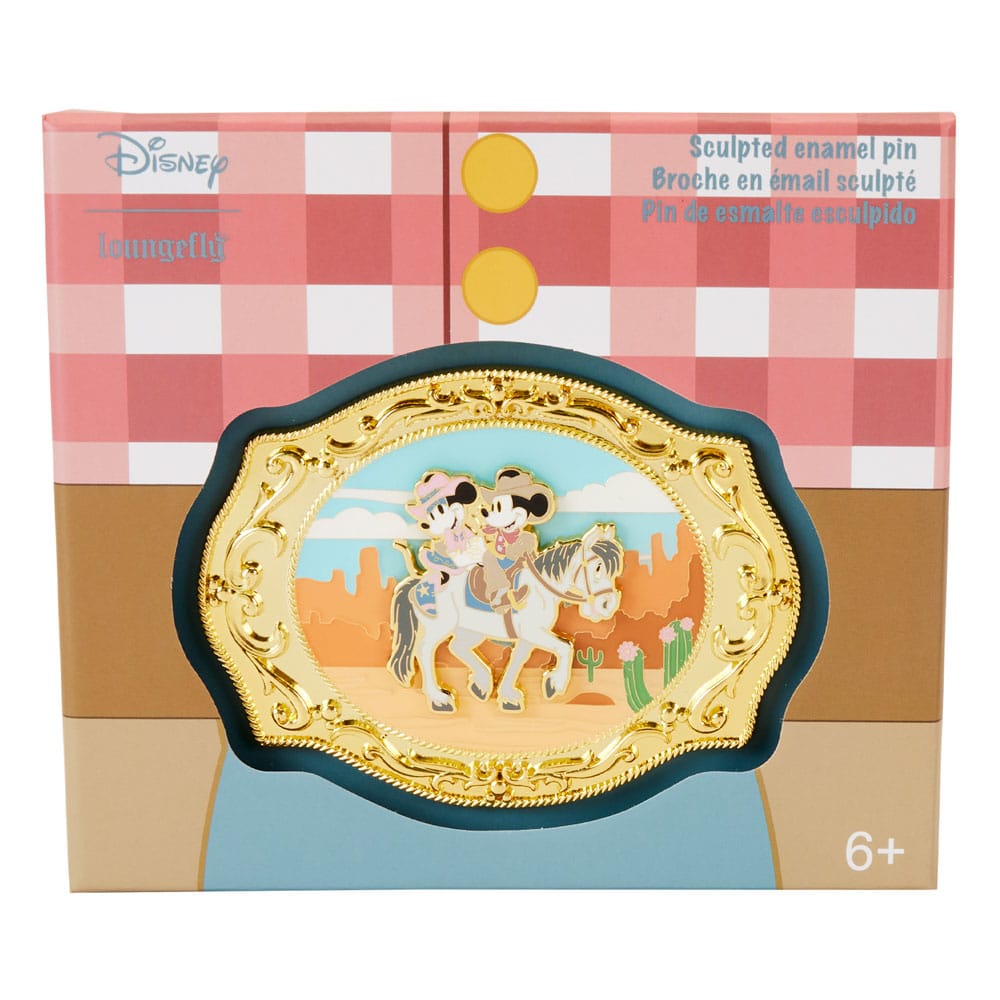 Disney Chapas esmaltadas 3″ Collector Box Western Mickey and Minnie Belt Buckle Surtido (12)