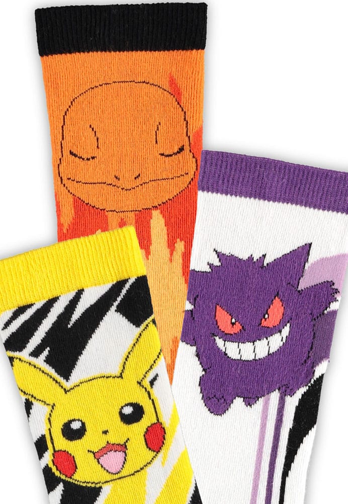 Pokémon Pack de 3 Pares de Calcetines Pikachu, Charmander, Gengar 39-42