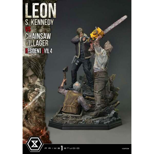 Resident Evil 4 Estatua Ultimate Premium Masterline Series 1/4 Leon S. Kennedy vs. Chainsaw Villager 76 cm